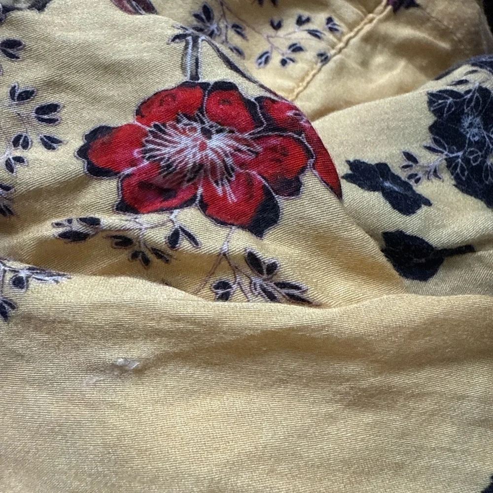 Free‎ People Yellow Floral Tie Front Crop Top Size S